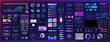 Neon elements for UI, UX, WEB design. Universal interface with Neon colors and elements with high detail. UI / UX / KIT template - buttons, switches, bars,  screens display, calendar, search. Vector