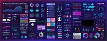 Neon Elements For UI, UX, WEB Design. Universal Interface With Neon Colors And Elements With High Detail. UI / UX / KIT Template - Buttons, Switches, Bars,  Screens Display, Calendar, Search. Vector