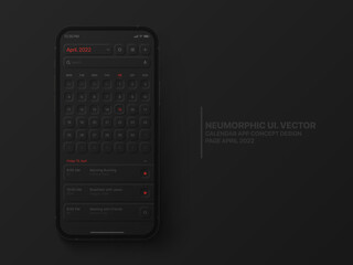 Wall Mural - vector calendar mobile app april 2022 conceptual ui neumorphic design dark version on photorealistic
