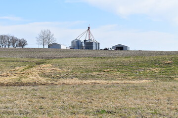 Poster - Grain Bins and Barns in a Field