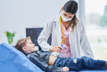 Little Boy Having USG Examination By Pediatrician