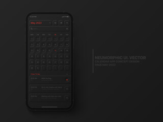 Wall Mural - vector calendar mobile app may 2022 conceptual ui neumorphic design dark version on photorealistic p
