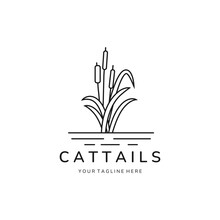 Cattails Reed Line Art Icon Logo Vector Template Illustration Design