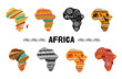 Africa patterned map, collection of logo design. Banner with tribal traditional grunge pattern, elements, concept design