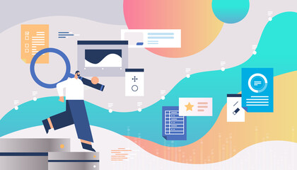 businessman using magnifying glass web page data analyzing marketing concept horizontal