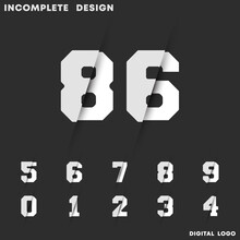 Incomplete Digital Design. Set Of Numbers 0 1 2 3 4 5 6 7 8 9. Vector Illustration