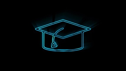 Wall Mural - Graduation hat cap on neon sign. Night bright advertisement. Motion graphics. 