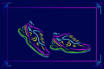 Shoes sport vector silhouette line pop art potrait logo colorful design with dark background. Abstract vector illustration.