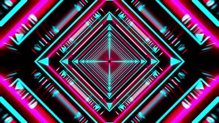 Wall Mural - 4k video animation of beautiful pink and blue color neon lighting sci-fi shape tunnel looping with r