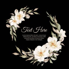 Sticker - flower wreath frame of flower magnolia white