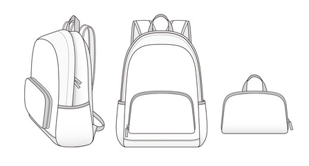 backpack with zipper pocket, schoolbag vector illustration sketch template