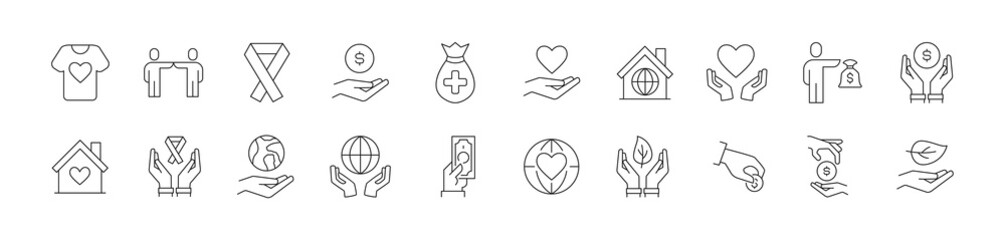 Poster - Vector set of volunteering thin line icons.