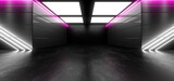 Fototapeta Do przedpokoju - Sci Fy neon lamps in a dark tunnel. Reflections on the floor and walls. 3d rendering image.