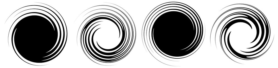 Poster - Revolved whirlpool, whirlwind design element. Radial shape with rotation, gyre effect. Curvy burst lines