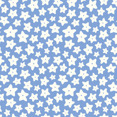 Wall Mural - Star pattern design. Cute vector seamless repeat of hand drawn cream stars on a blue sky. Multi directional background illustration.