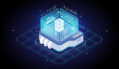 Wall Mural - Big data analysis algorithm. Computation of big data center. Internet traffic routing. Energy station concept cloud storage technology.