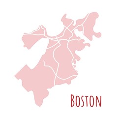 Boston, USA city map silhouette administrative division, vector map isolated on white background. boundary map with streets. High detailed illustration