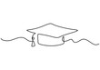 Continuous line drawing of graduation cap. Academical graduation hat equipment element icon template concept. Celebration ceremony master degree academy graduate sketch outline vector illustration