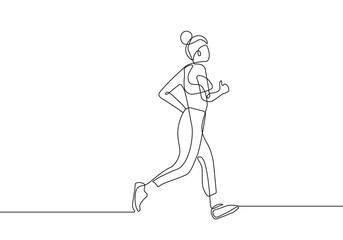 Wall Mural - Woman Runner One Line Drawing. Running Abstract Minimal Drawing. Continuous One Line Woman Run Sport Illustration. Modern Trendy Contour Drawing. Vector EPS 10.