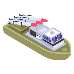 Poster - 
Icon of warship in modern isometric design 

