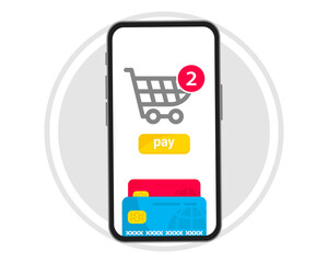Poster - Mobile Payment. Smartphone with Online Payment. Credit card on screen phone. Online shopping. NFC payments. Banking, Finance app and e-payment. Pay by credit card via electronic wallet wirelessly