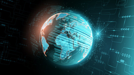 Wall Mural - abstract planet earth inside a computer network. contours of countries and continents from luminous 
