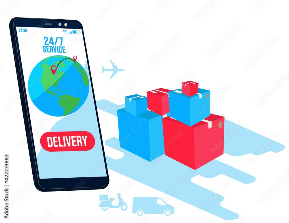 Express delivery courier service concept. Mobile phone on which the ...