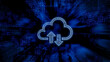 © RocknRoller Studios - Data storage Technology Concept with cloud symbol against a Futuristic, Blue Digital Grid background. Network Tech Wallpaper. 3D Render