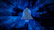 © RocknRoller Studios - Alert Technology Concept with bell symbol against a Futuristic, Blue Digital Grid background. Network Tech Wallpaper. 3D Render