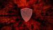 © RocknRoller Studios - Security Technology Concept with shield symbol against a Futuristic, Orange Digital Grid background. Network Tech Wallpaper. 3D Render