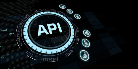 API - Application Programming Interface. Software development tool. Business, modern technology, internet and networking concept