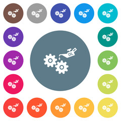 Poster - Oiler can and gears flat white icons on round color backgrounds