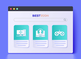 Canvas Print - Set Create account screen, Computer monitor and Gamepad icon. Vector