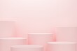 Pink abstract background with multiple cylindrical podiums. Backdrop design for product promotion. 3d rendering