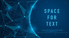 Magic Night Sky Banner For Invitation Card. Frame Template For Text Or Photo With Geometric Wireframe Background In Polygonal Style. Futuristic Space For Booklet.Low Polygon Light Connection Structure
