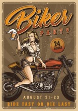 Biker Party Vintage Colorful Advertising Poster