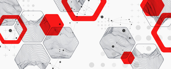 Aufkleber - Modern science or technology abstract background using hexagonal shapes. Wireframe spot surface illustration. Vector.