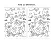 © ratselmeister - Easter holiday themed find the ten differences picture puzzle and coloring page with 3 painted eggs in rural scene