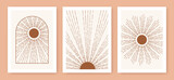 Fototapeta Boho - Triptych boho sun, minimalist mid century modern art