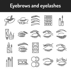 Wall Mural - Eyelashes and eyebrows color line icons set. Pictograms for web page, mobile app, promo.