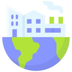 Wall Mural - Factory on Half Earth icon, Earth Day related vector