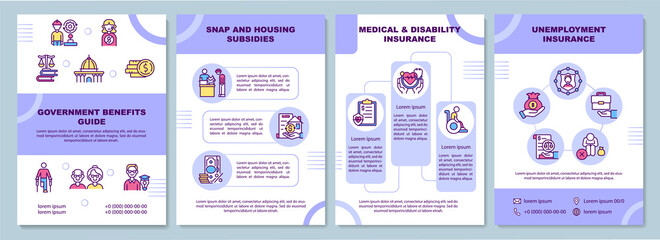 Government benefits guide brochure template. Snap, housing subsidies. Flyer, booklet, leaflet print, cover design with linear icons. Vector layouts for presentation, annual report, advertisement pages