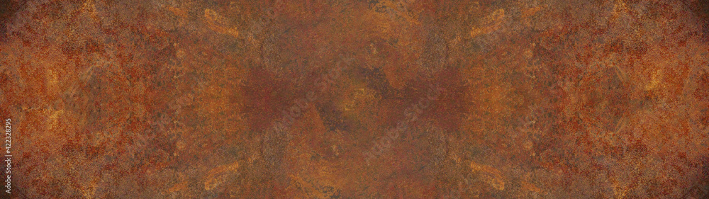 Grunge rusty orange brown metal corten steel stone background texture banner panorama	 - obrazy, fototapety, plakaty 