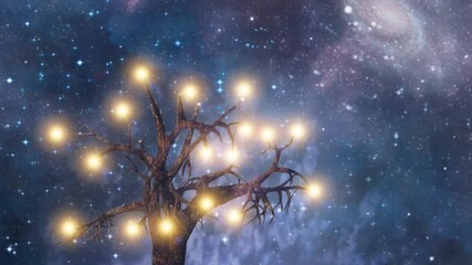 Poster - Tree of Light and Stars in Blue Sky