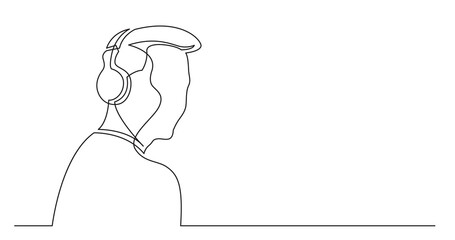 Canvas Print - continuous line drawing of young stylish man listening music in headphones