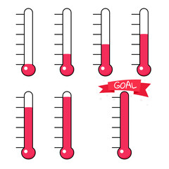 Wall Mural - Fundraiser goal thermometer icon set. Clipart image isolated on white background