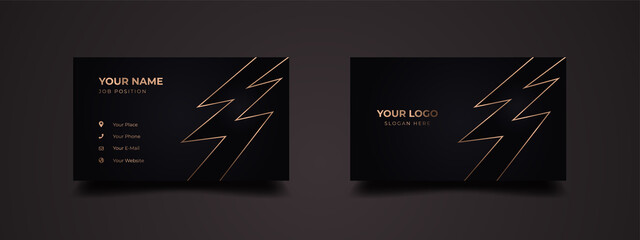 Wall Mural - luxury business card with abstract golden lines with flash illustration. elegant background with dar