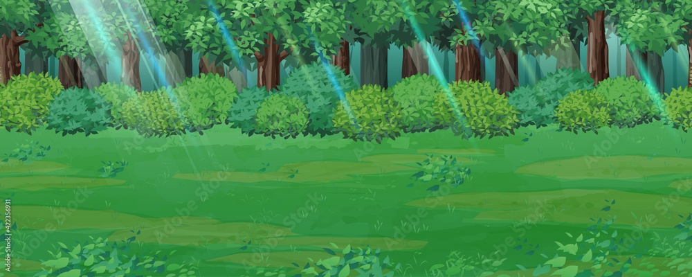 森と草原の風景イラスト 木漏れ日 横スクロールゲームの背景 シームレス Wall Mural ふわぷか 森と草原の風景イラスト 木漏れ日 横スクロールゲームの背景 シームレス Wall Mural ふわぷか