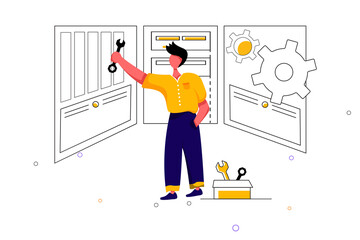 Operations Engineer - Product Team Illustration concept. Flat illustration isolated on white background.