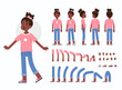 Little Girl Character Constructor for Animation.  Front, Side and Back View. Cute Kid wearing Trendy Jeans and T-shirt in Different Postures. Body Parts Collection. Flat Cartoon Vector Illustration.
